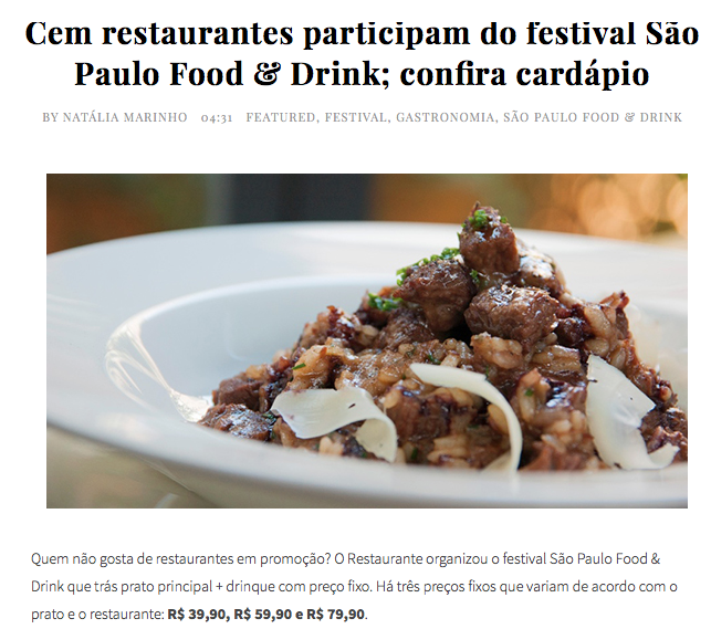 Cem restaurantes participam do festival São Paulo Food & Drink; confira cardápio