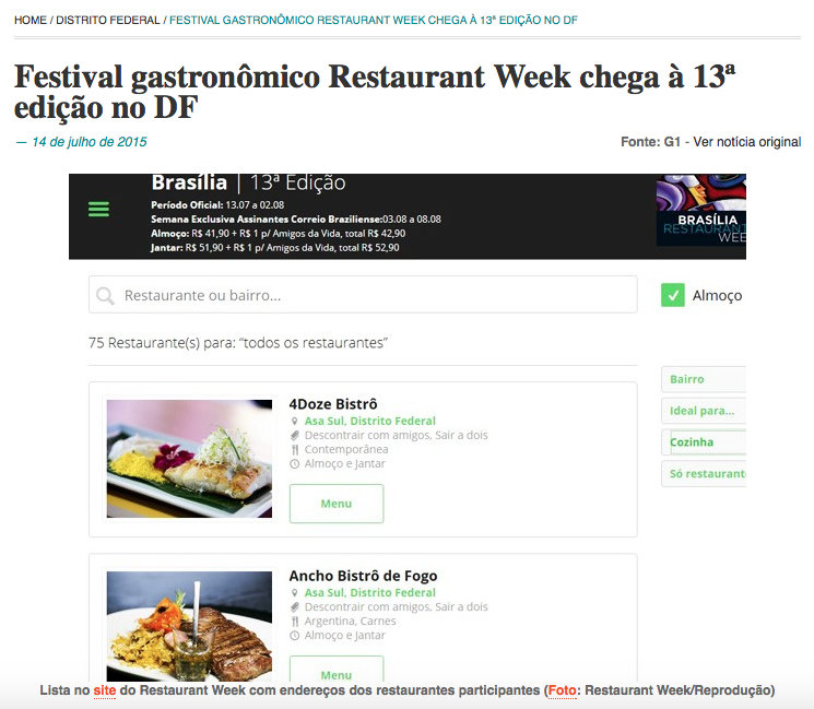 Festival gastronômico Restaurant Week chega à 13ª edição no DF